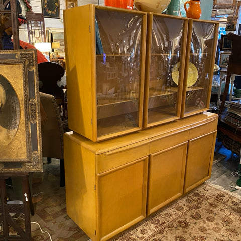 Heywood Wakefield china cabinet with triple bubble doors