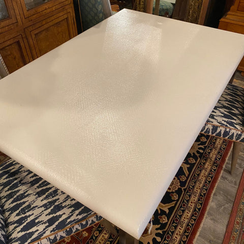 White Painted Grasscloth Top Dining Table on Chrome Legs