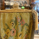 vintage metal mesh purse with floral motif