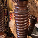 Pair of Carved Wood Spiral Pedestals with Carved Heads on Apron