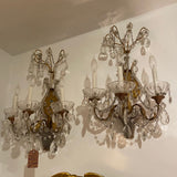 Pair of 3 Arm Crystal Sconces