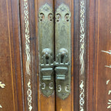 2 door wood armoire with bone inlay