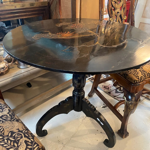 Chinese lacquered bird motif round side table