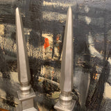 Pair of Silver Tone Obelisks