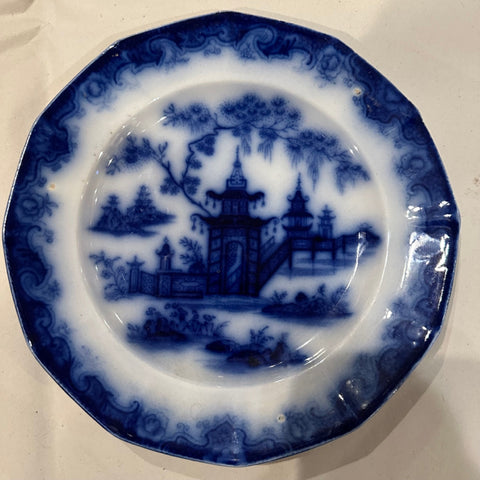 flo blue small plate withpagoda on it