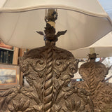 pair of urn motif laminated embossed tin facade lamps
