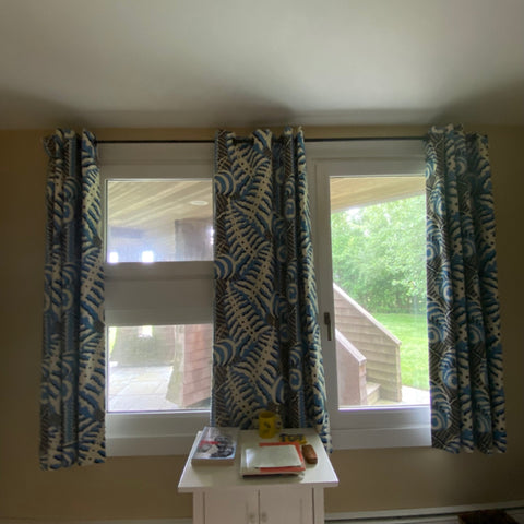 single Navy Blue, Cornflower Blue, Beige, & White Shell Motif Curtains