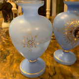 Pair of  Blue Opaline Gilt Portrait Jars