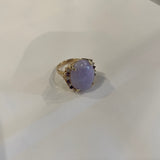 14K yellow gold Lavender jade center stone with 6 amethysts & 6 diamonds ring