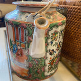 Chinese rose medallion teapot in basket