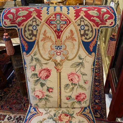 GP embroidered tapestry and red velvet dining chair