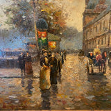 Oil painting of European Street Scene in Gold and Black Frame