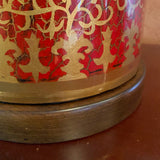 Red & Gold Porcelain Lamp with Ivory Silk Shade