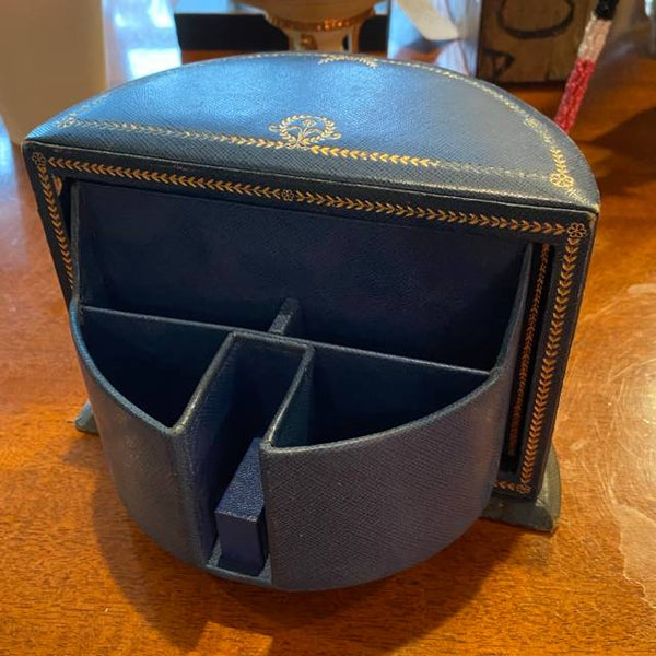 Blue Leather Box with Hidden Compartment & Gold Detail