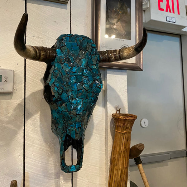 South West cow skull incrusted with Turquoise