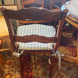 set of 6  French country chairs with blue and white checked seat cushions