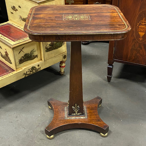 Regency Rosewood Brass Inlaid Pedestal Side Table