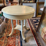 Small White Painted Round Side Table with Brass Feet