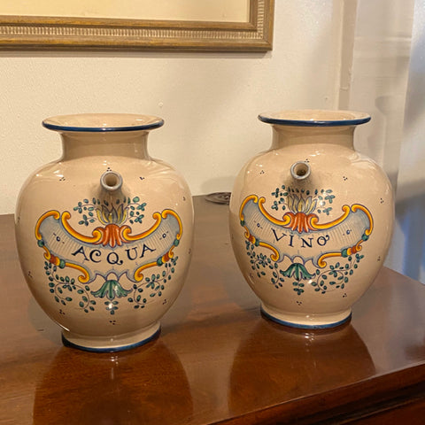 Italian Water and Wine Pottery Pitchers