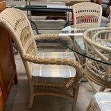White Wicker Dining Set with Glass Top Table & Six Chairs