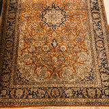 Caramel, Beige & Blue Silk Persian Rug 2'9" x 4'8"