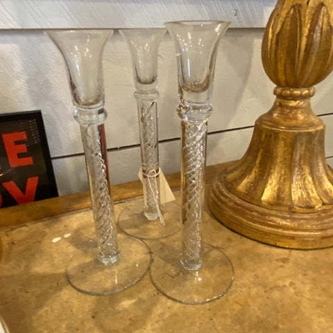 Spiral Glass Candle Holders, set of 3