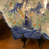 PLATTER Asian charger blue & white floral bamboo gilt
