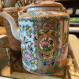 Chinese rose medallion teapot in basket