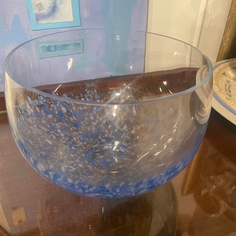 large blue spotted glass bowl