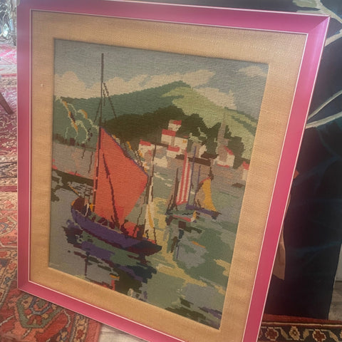 needlepoint sailboat framed art