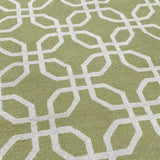 Chartreuse and Cream Geometric Pattern Knotted Rug 8' x 10'