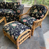 Gorgeous 6 piece rattan set with black floral upholstery