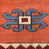 Coral Turkish Kazak Carpet with Central Diamond, 5'4" sq