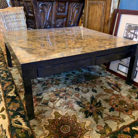 Black Lacquer Coffee Table with Faux Marble Top