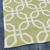Chartreuse and Cream Geometric Pattern Knotted Rug 8' x 10'