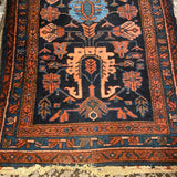 Navy, Coral & Turquoise Persian Rug 3'7" x 15'