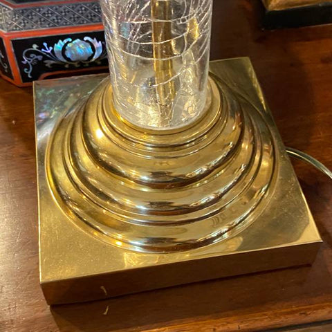 Glass Column & Brass Table Lamp