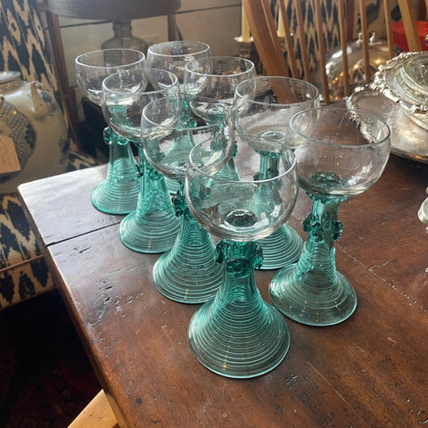 set of 9 blue stemmed glasses