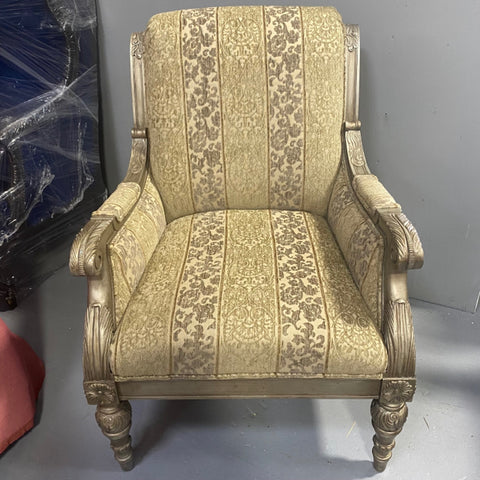 silvered carved open arm chair