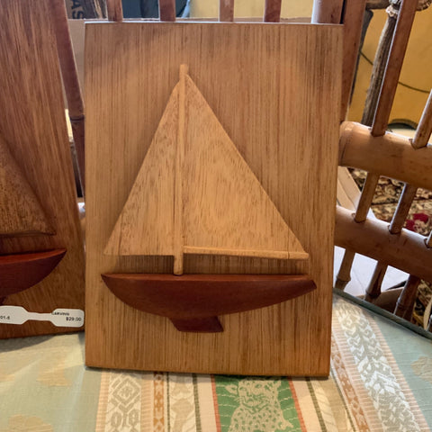 wood sailboat carved plaque