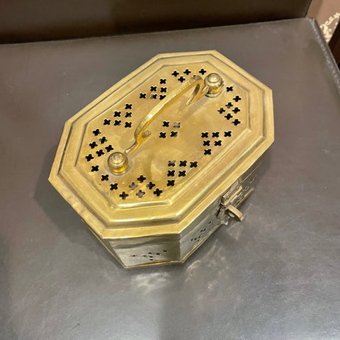 Mughal Indian Polished Brass Pierced Incense Box