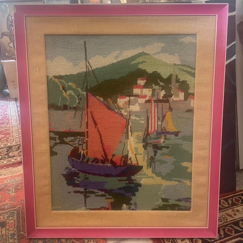 needlepoint sailboat framed art