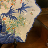 PLATTER Asian charger blue & white floral bamboo gilt