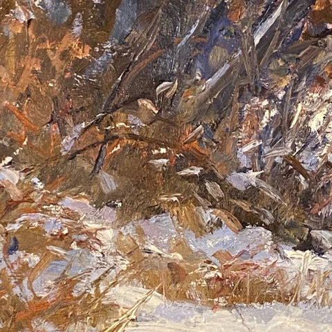 Oil on Canvas Snowy Woods Scene Signed