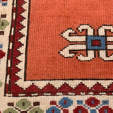 Coral Turkish Kazak Carpet with Central Diamond, 5'4" sq