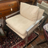 Modern Chrome Arm Chair with White Suede Cushions