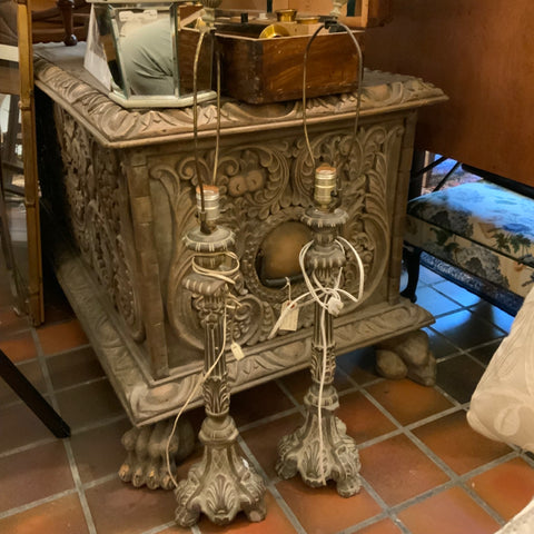 pair of bronze colored lamps