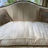 Ivory striped camel back sofa with down cushion