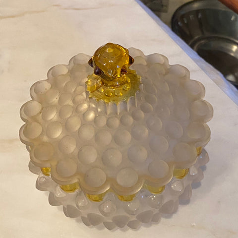 frosted hobnail glass with yellow
